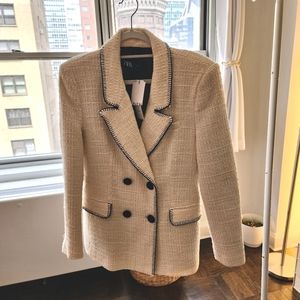 Zara Large White Tweed Blazer, Brand New,